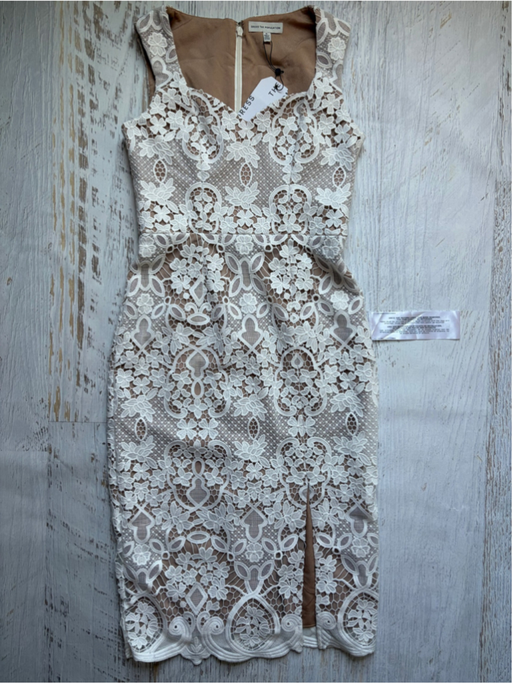 Women's Dress The Population Midi Dress Size M White Beige Lace